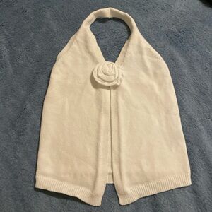 SHEIN Cream Halter Sweater Vest with Rosette